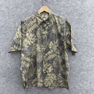 Island Connection Honolulu Men's Shirt M Short Sleeve, 100% Cotton Green Floral